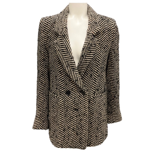 ANINE BING TAN / BLACK DIANA DOUBLE BREASTED HERRINGBONE PATTERN JACKET - Picture 1 of 5